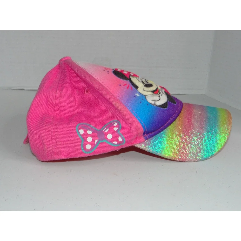 Disney Minnie Mouse Pink Rainbow Glitter Brim Baseball Cap Hat Adjustable 3453